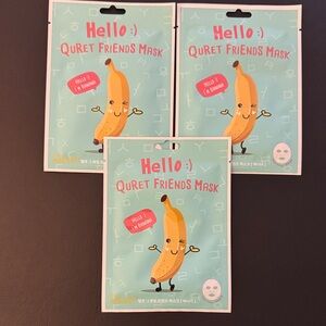 NEW: 3x BANANA Quret Friends Face Sheet Masks Korean Skincare Facemask Exp 2028